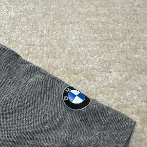 Puma Men's Large BMW Motorsports Gray Knit Polo Shirt White Stripe Racing - Picture 3 of 6